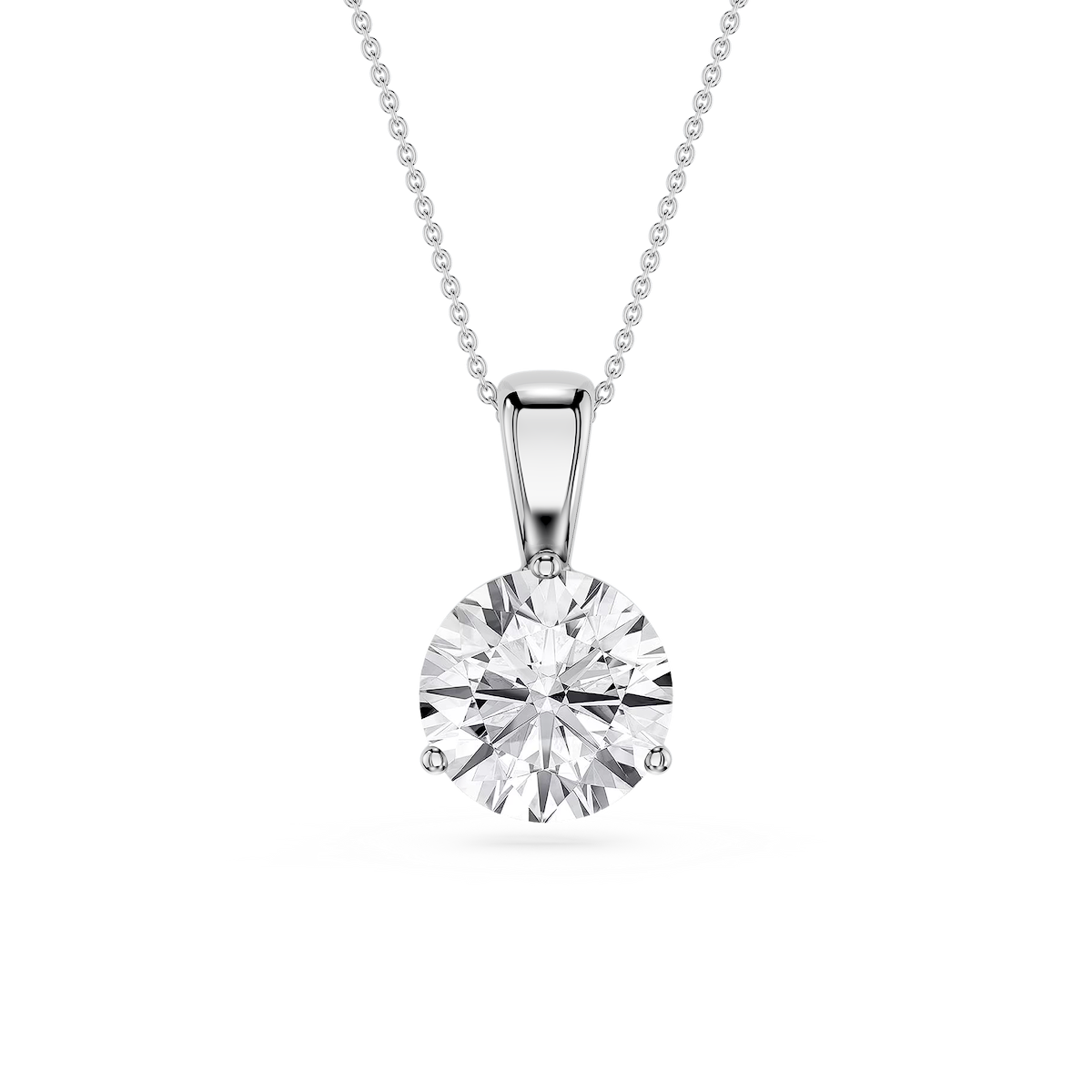 Round Lab Grown Diamond 3 Prong Solitaire Pendant - 16 to 18 Inches