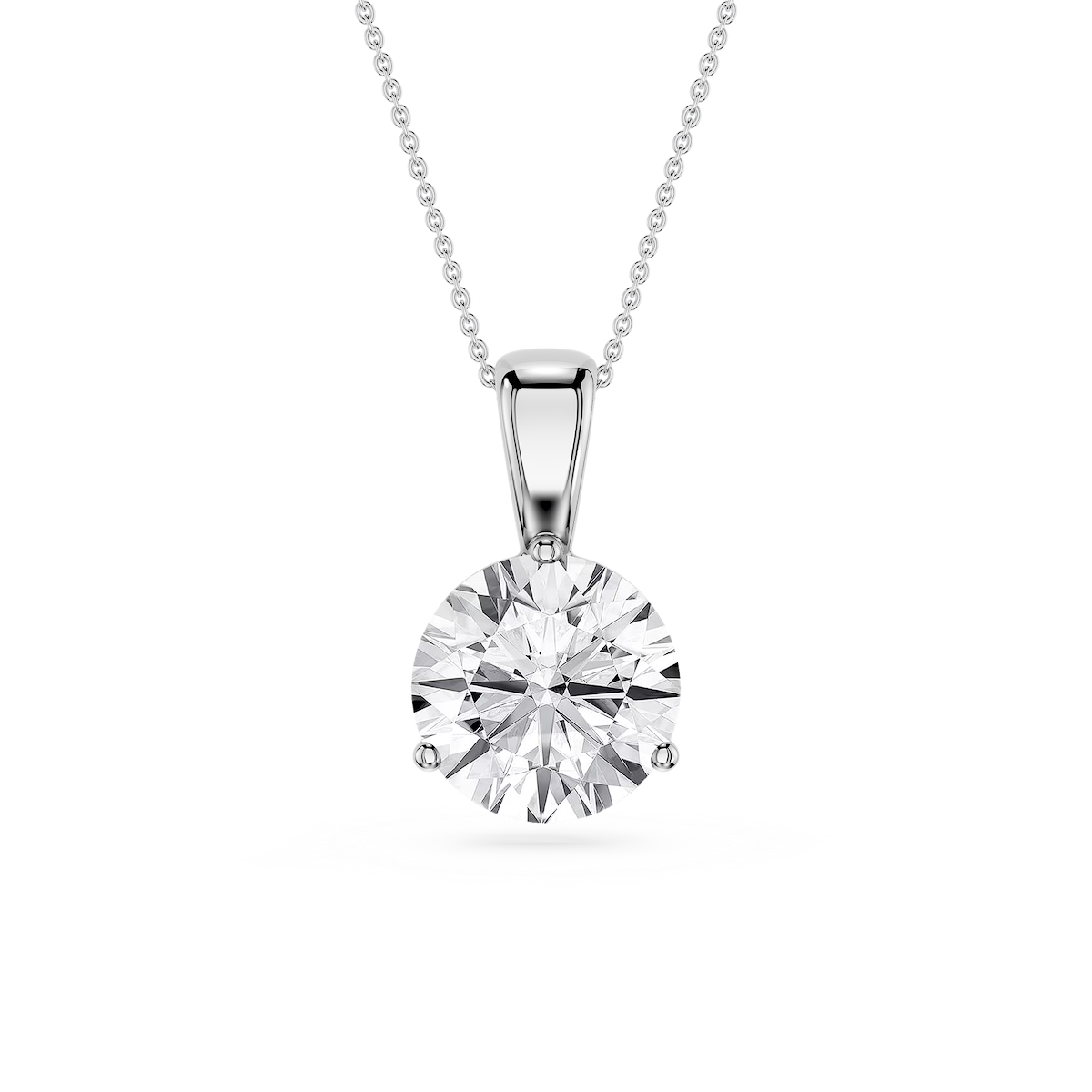 Round Lab Grown Diamond 3 Prong Solitaire Pendant - 16 to 18 Inches