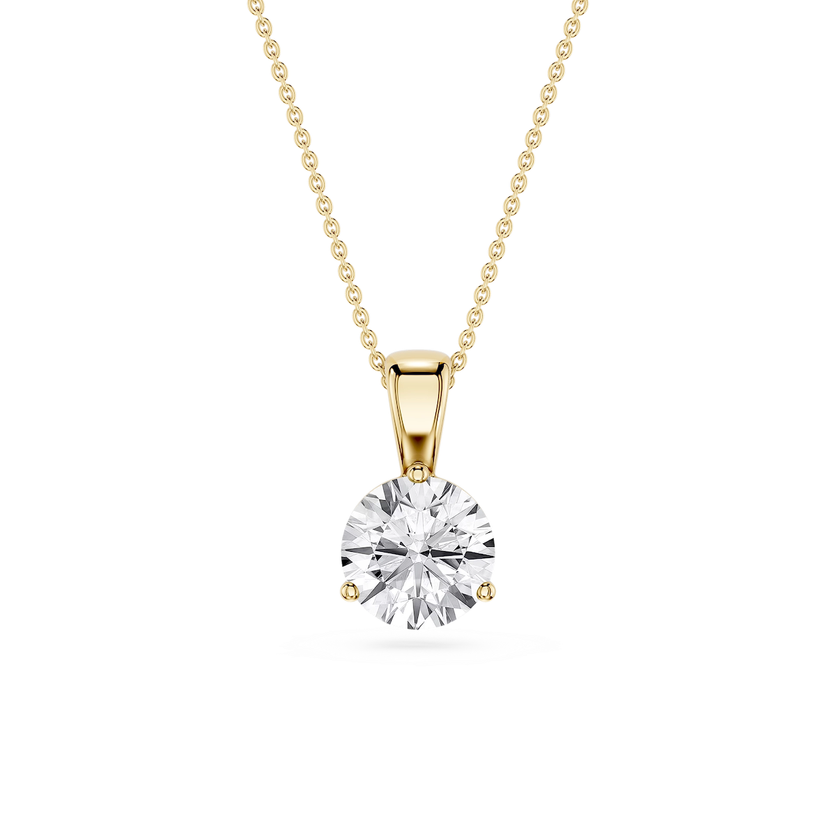 Round Lab Grown Diamond 3 Prong Solitaire Pendant - 16 to 18 Inches