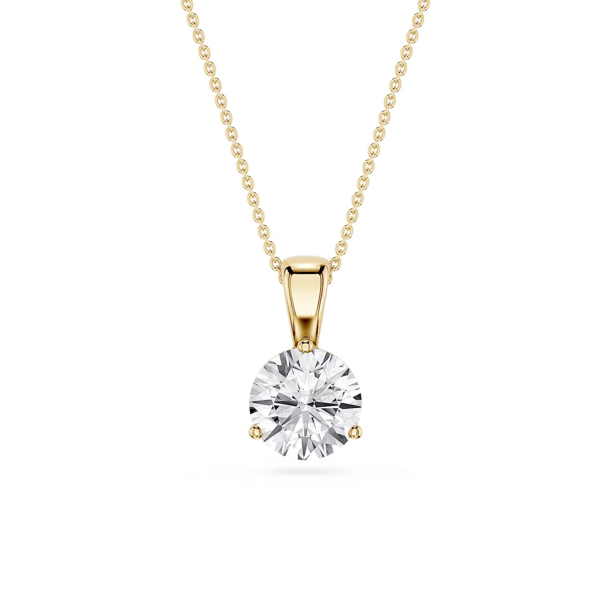 Round Lab Grown Diamond 3 Prong Solitaire Pendant - 16 to 18 Inches