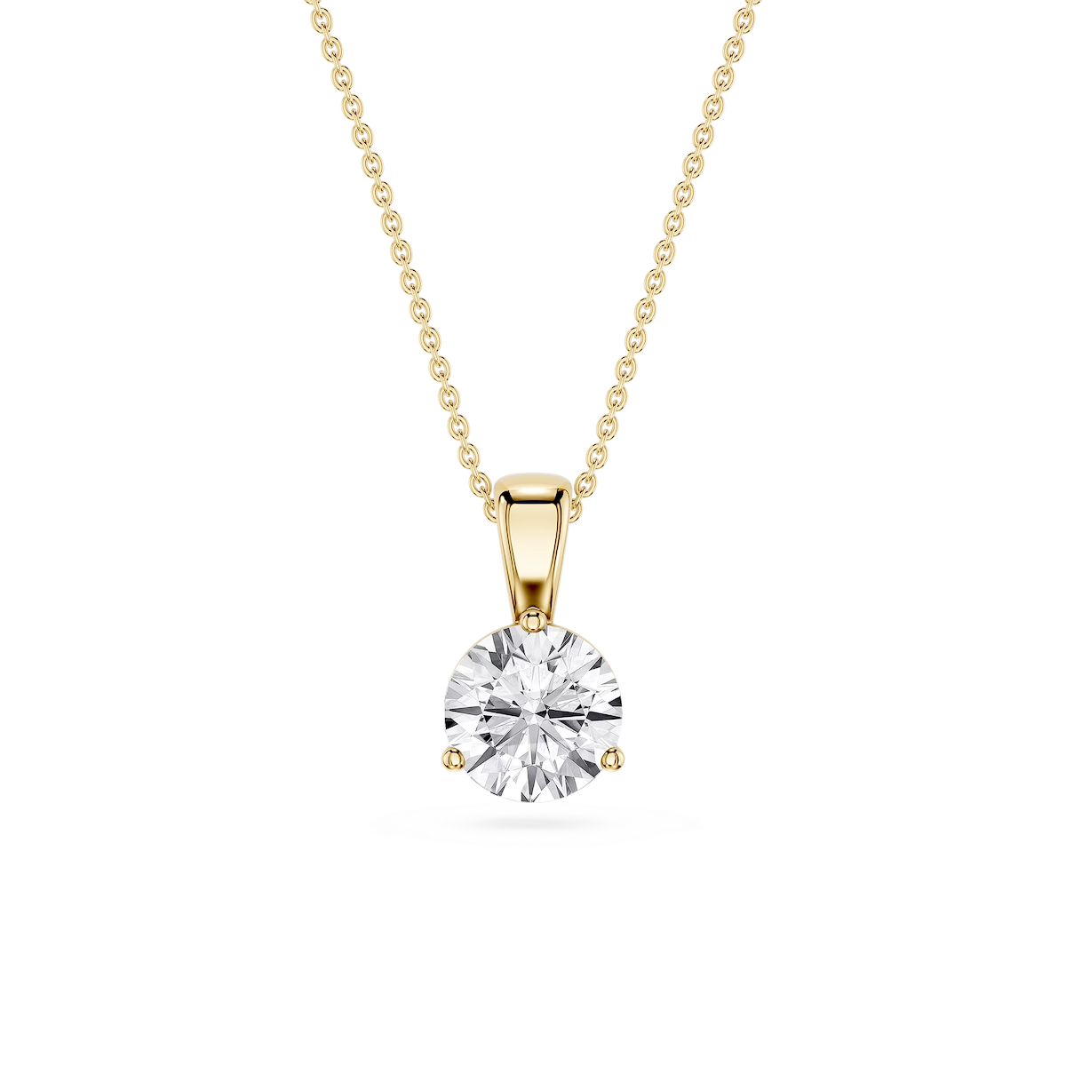Round Lab Grown Diamond 3 Prong Solitaire Pendant - 16 to 18 Inches
