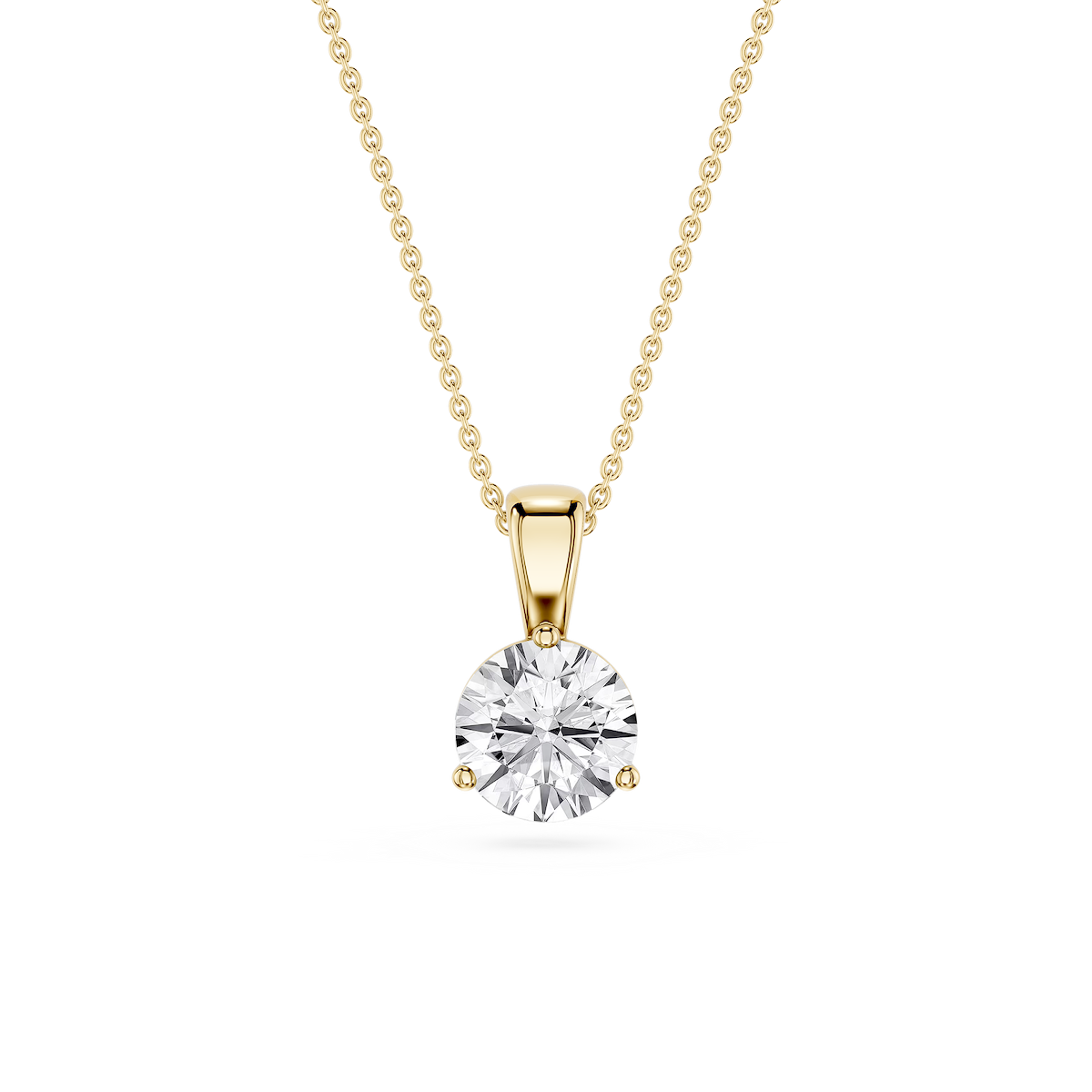 Round Lab Grown Diamond 3 Prong Solitaire Pendant - 16 to 18 Inches