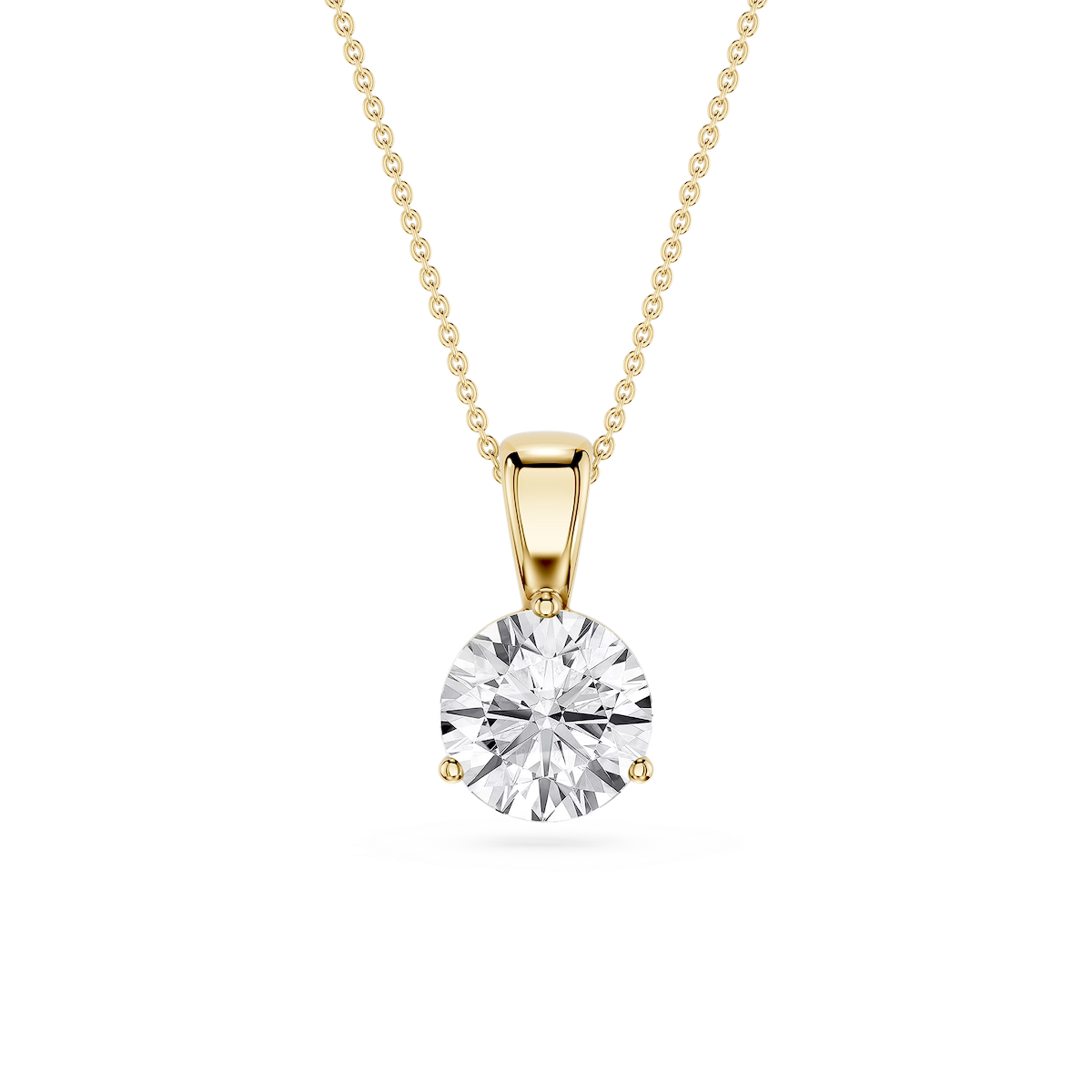 Round Lab Grown Diamond 3 Prong Solitaire Pendant - 16 to 18 Inches
