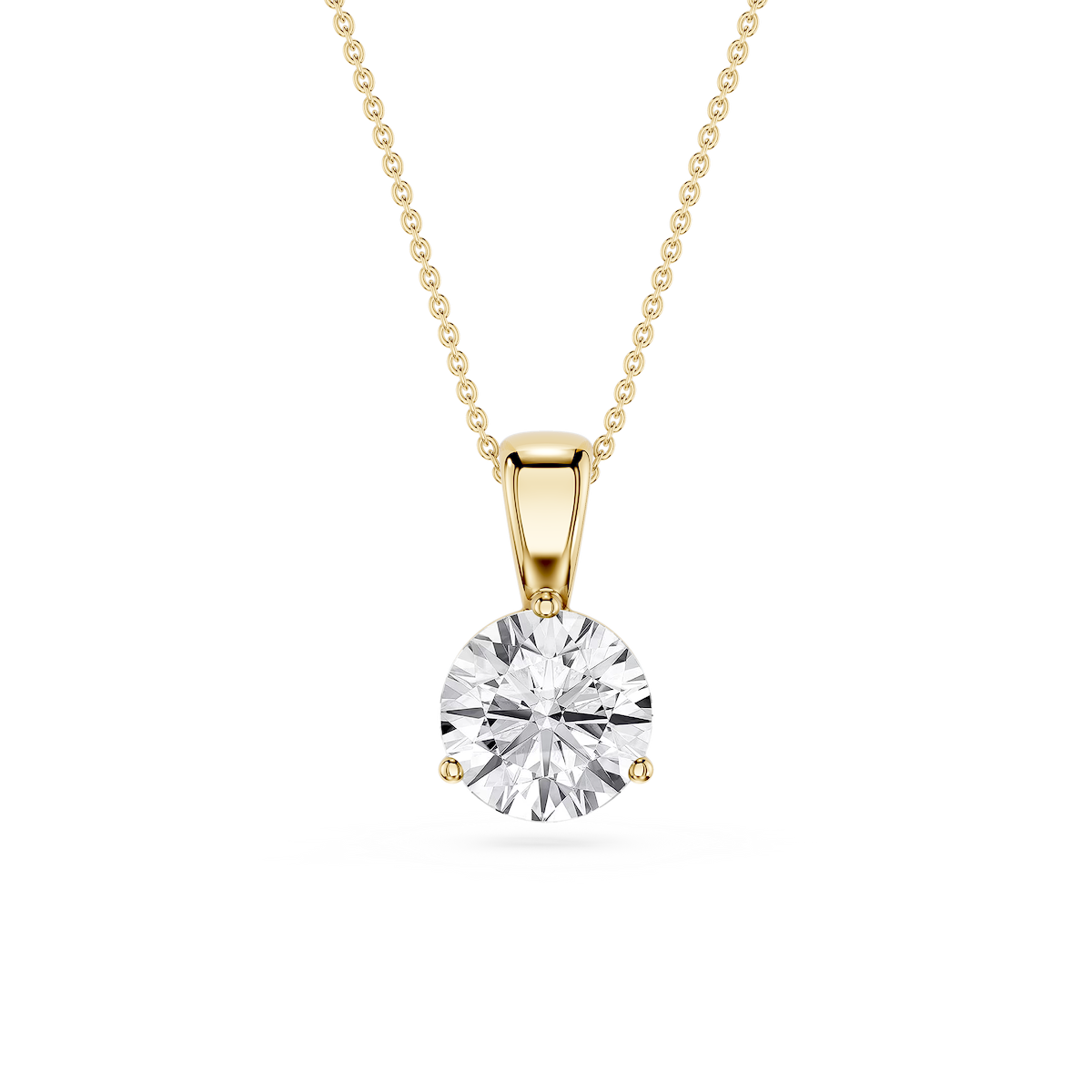 Round Lab Grown Diamond 3 Prong Solitaire Pendant - 16 to 18 Inches