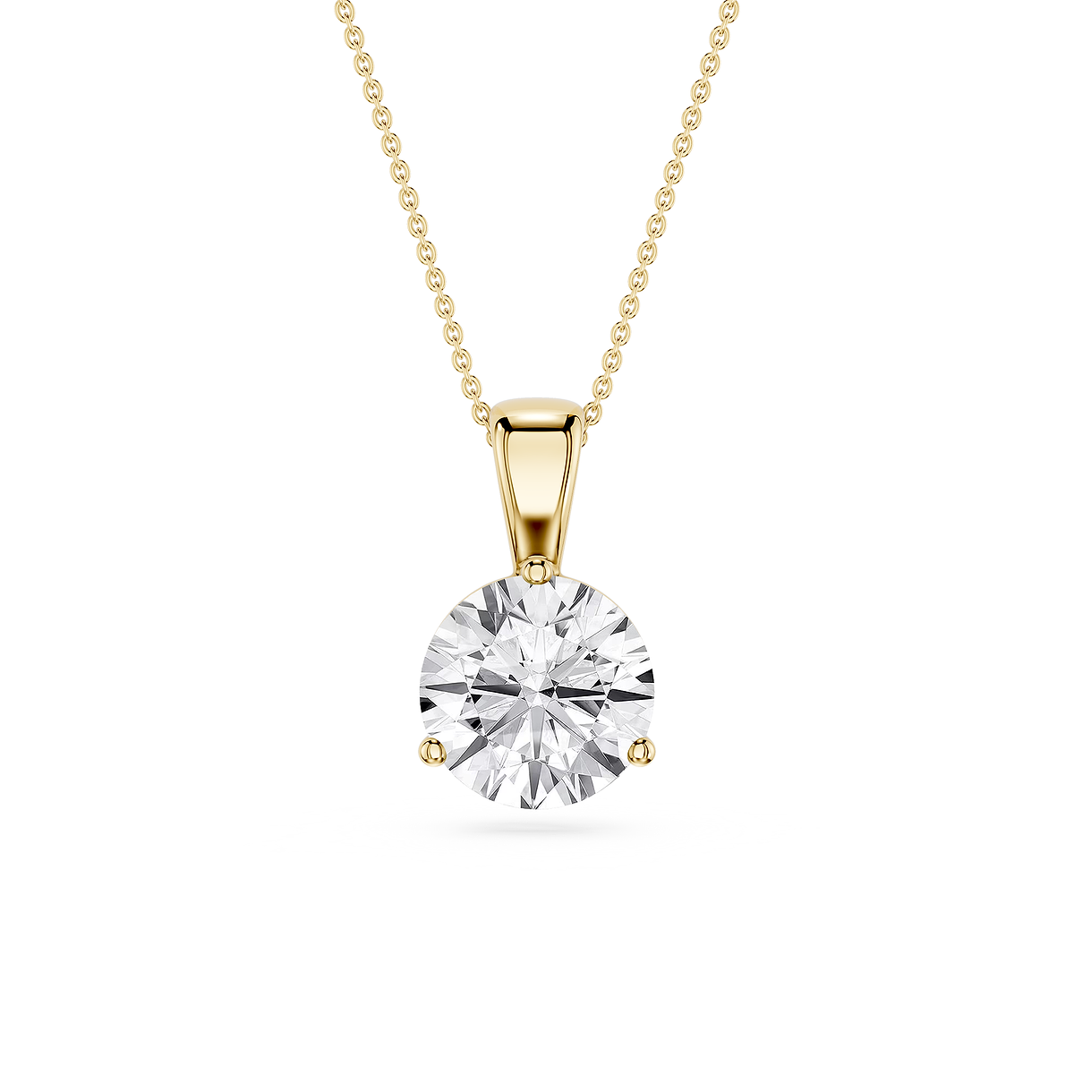 Round Lab Grown Diamond 3 Prong Solitaire Pendant - 16 to 18 Inches