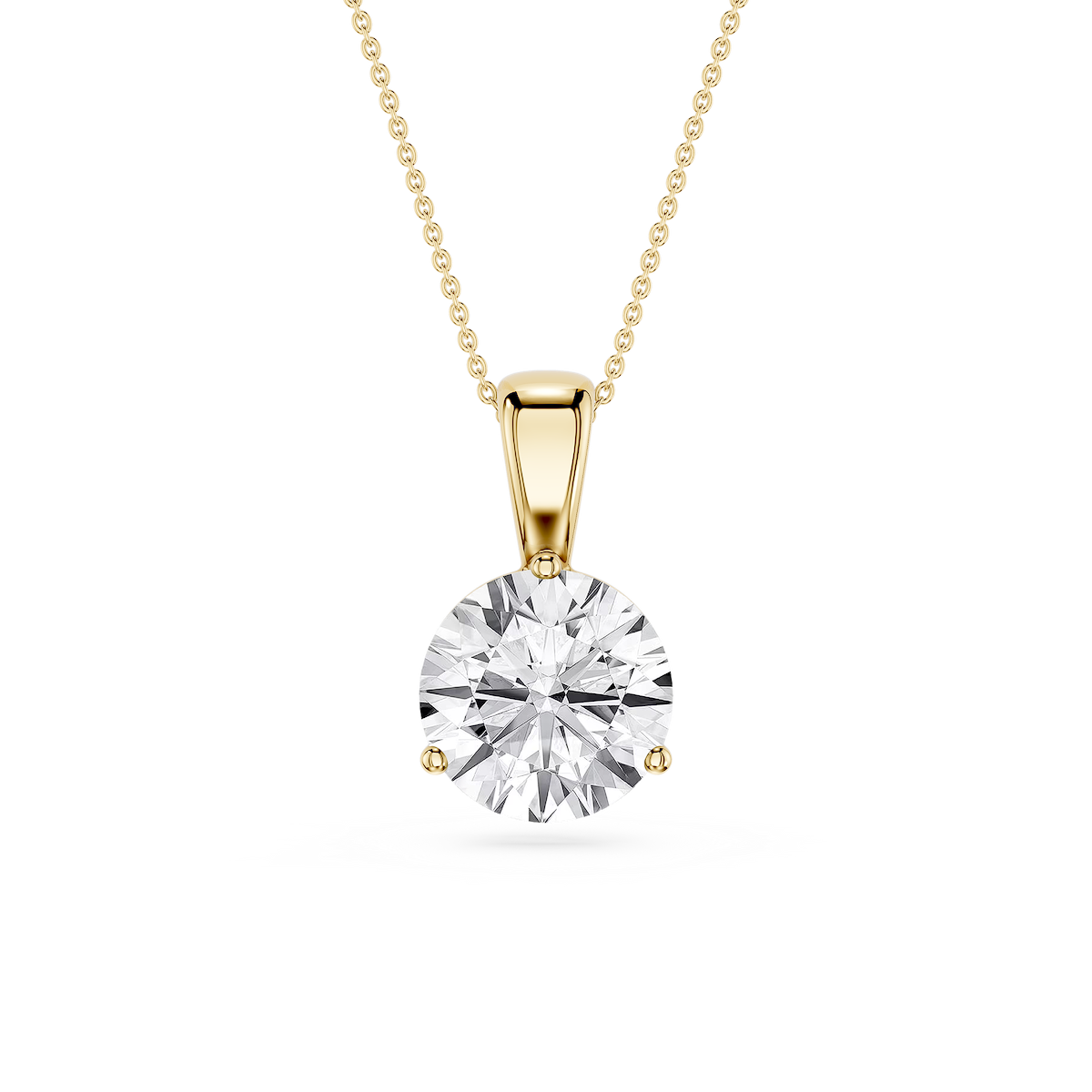 Round Lab Grown Diamond 3 Prong Solitaire Pendant - 16 to 18 Inches