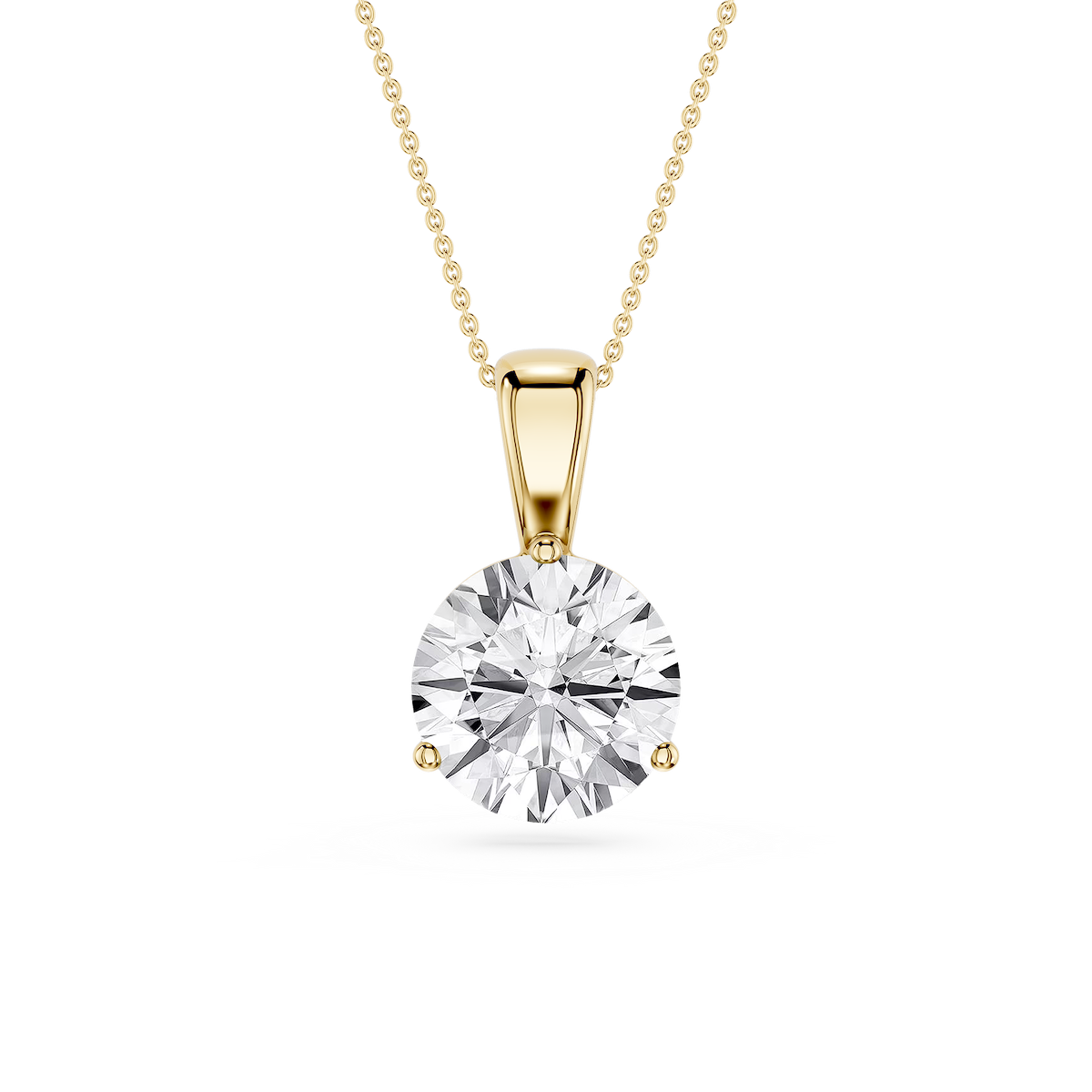 Round Lab Grown Diamond 3 Prong Solitaire Pendant - 16 to 18 Inches