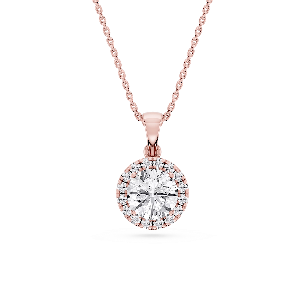 Round Lab Grown Diamond Halo Single Bail Pendant - 16 to 18 inches