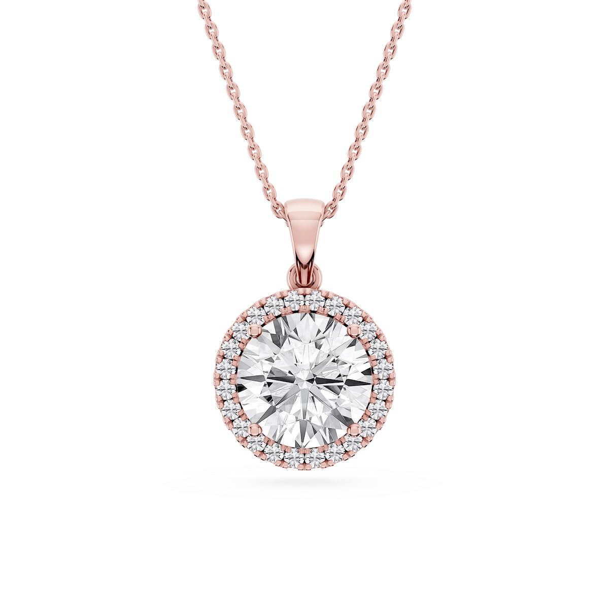Round Lab Grown Diamond Halo Single Bail Pendant - 16 to 18 inches