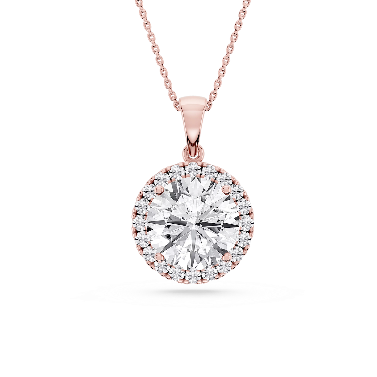Round Lab Grown Diamond Halo Single Bail Pendant - 16 to 18 inches
