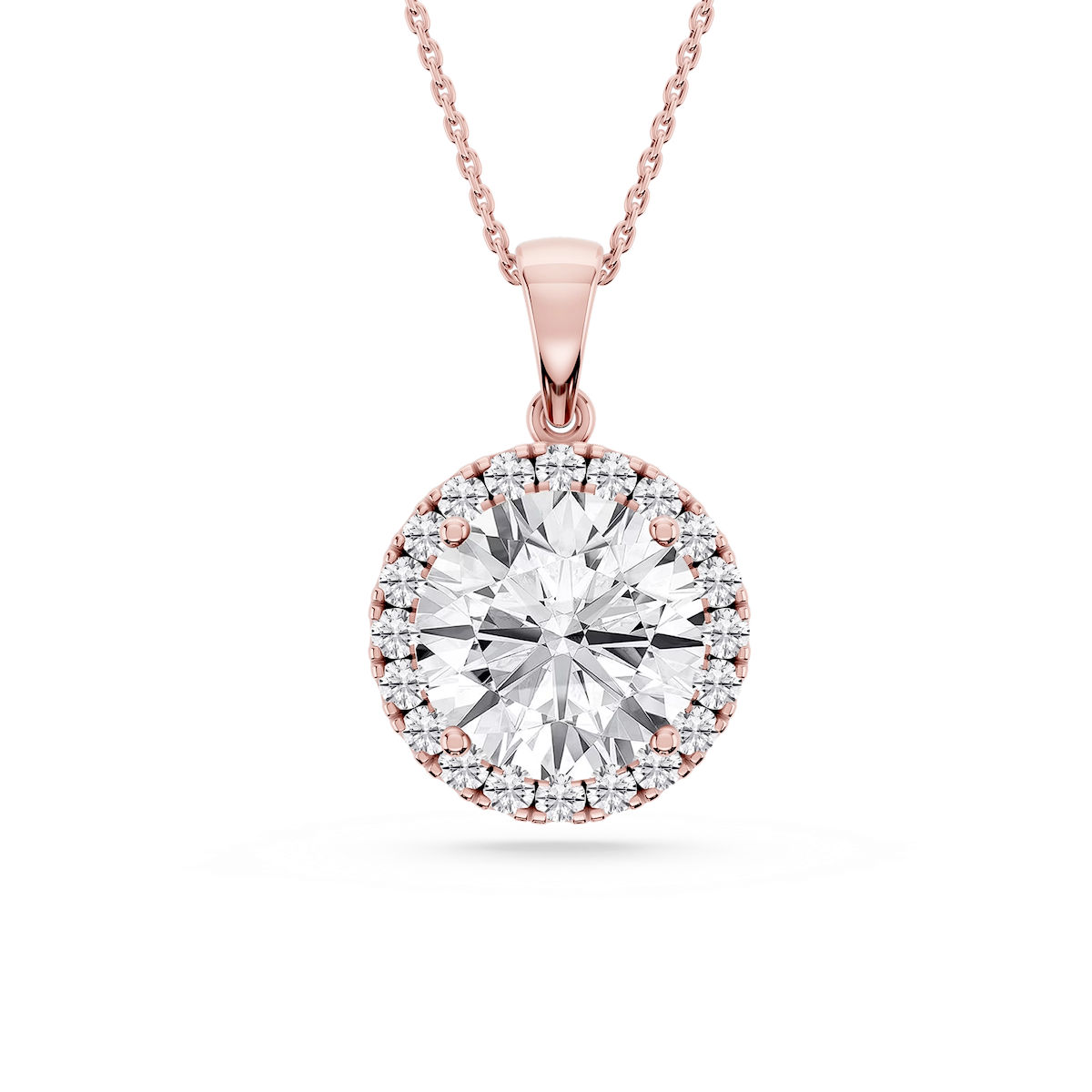Round Lab Grown Diamond Halo Single Bail Pendant - 16 to 18 inches