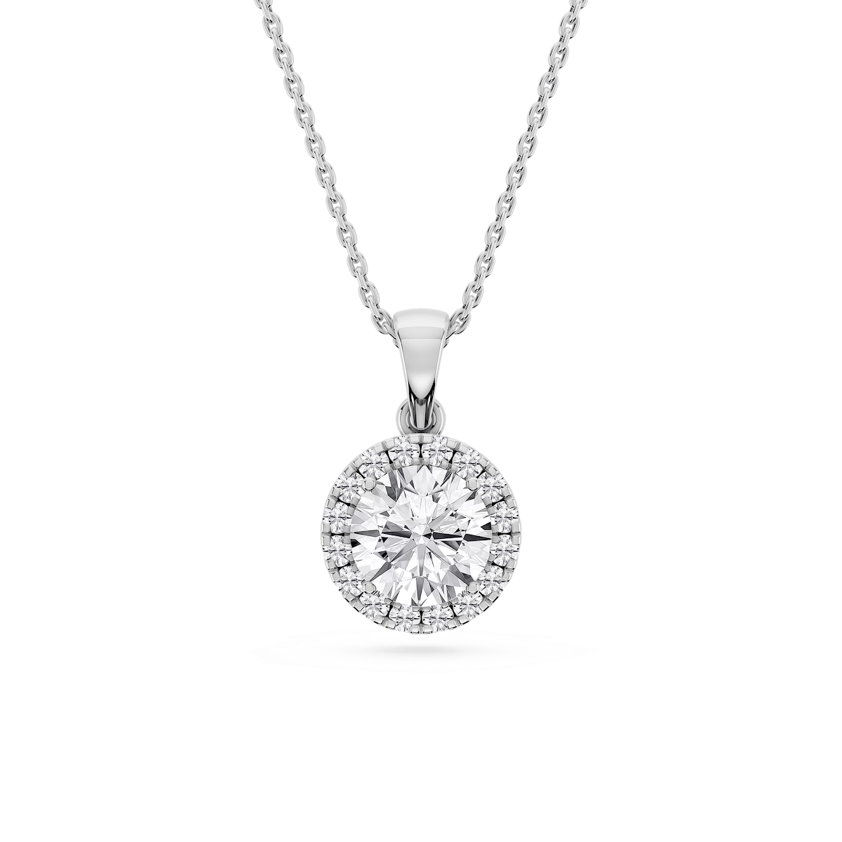 Round Lab Grown Diamond Halo Single Bail Pendant - 16 to 18 inches
