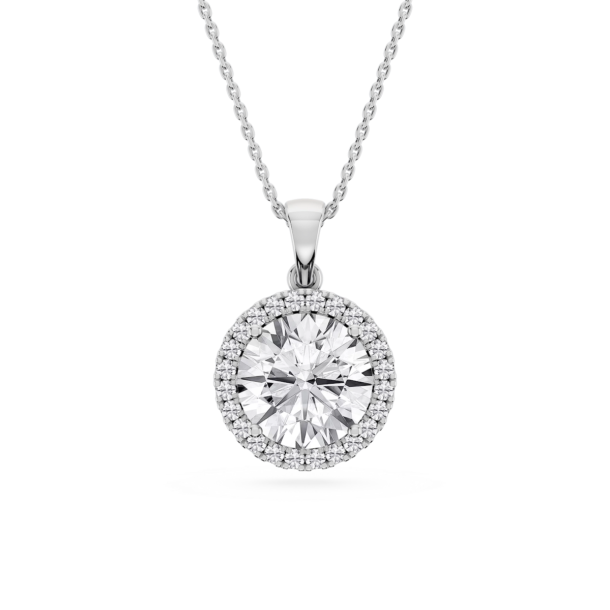 Round Lab Grown Diamond Halo Single Bail Pendant - 16 to 18 inches