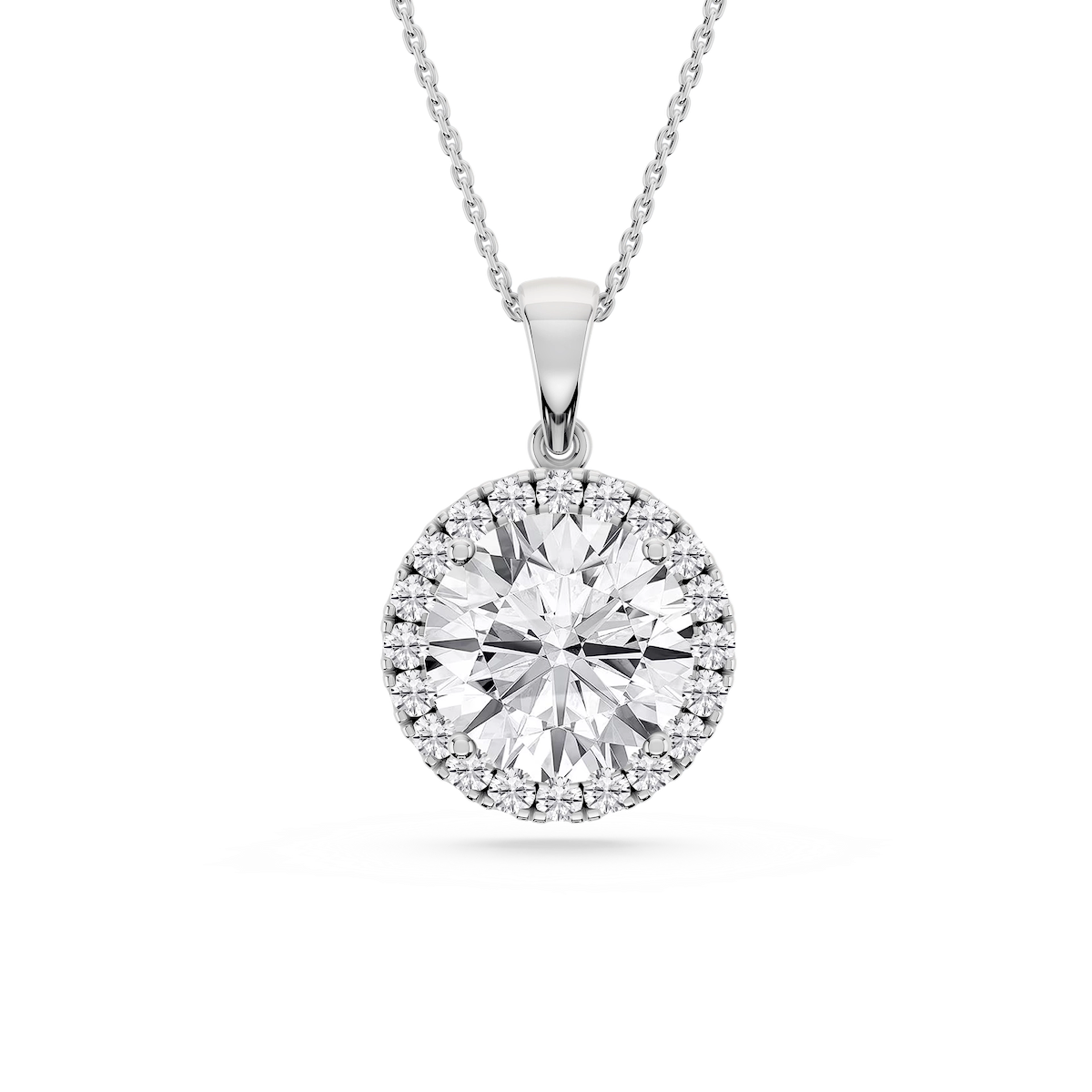 Round Lab Grown Diamond Halo Single Bail Pendant - 16 to 18 inches