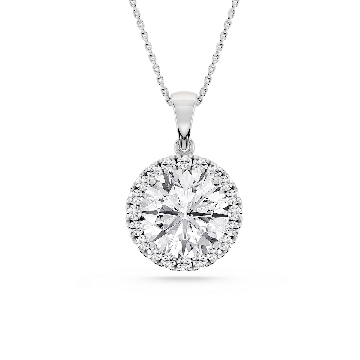 Round Lab Grown Diamond Halo Single Bail Pendant - 16 to 18 inches
