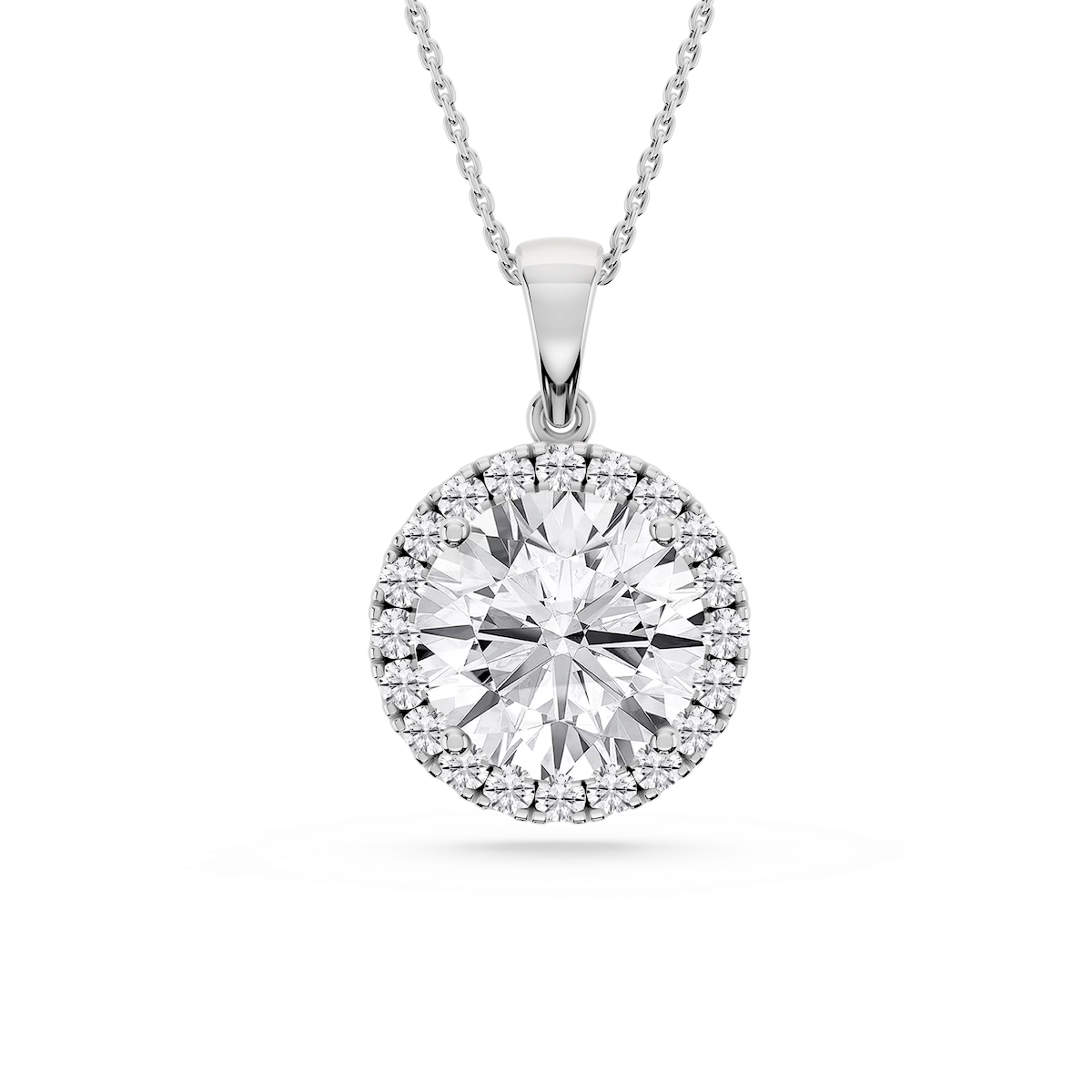 Round Lab Grown Diamond Halo Single Bail Pendant - 16 to 18 inches