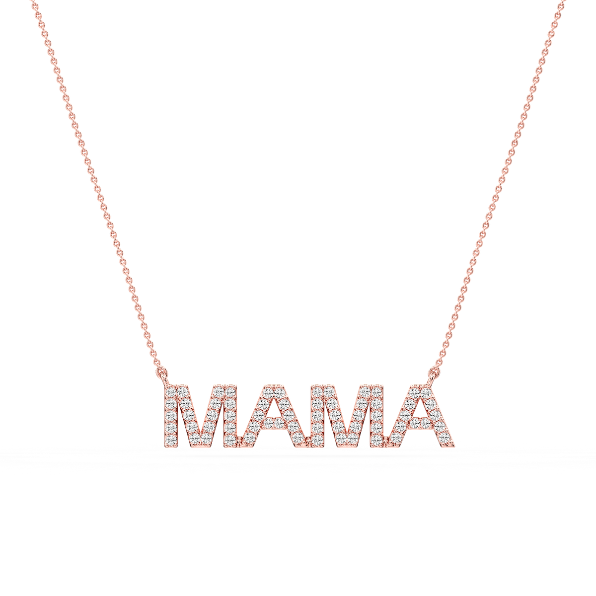 Round Lab Grown Diamond Mama Block Letter Pendant - 16 to 18 Inches