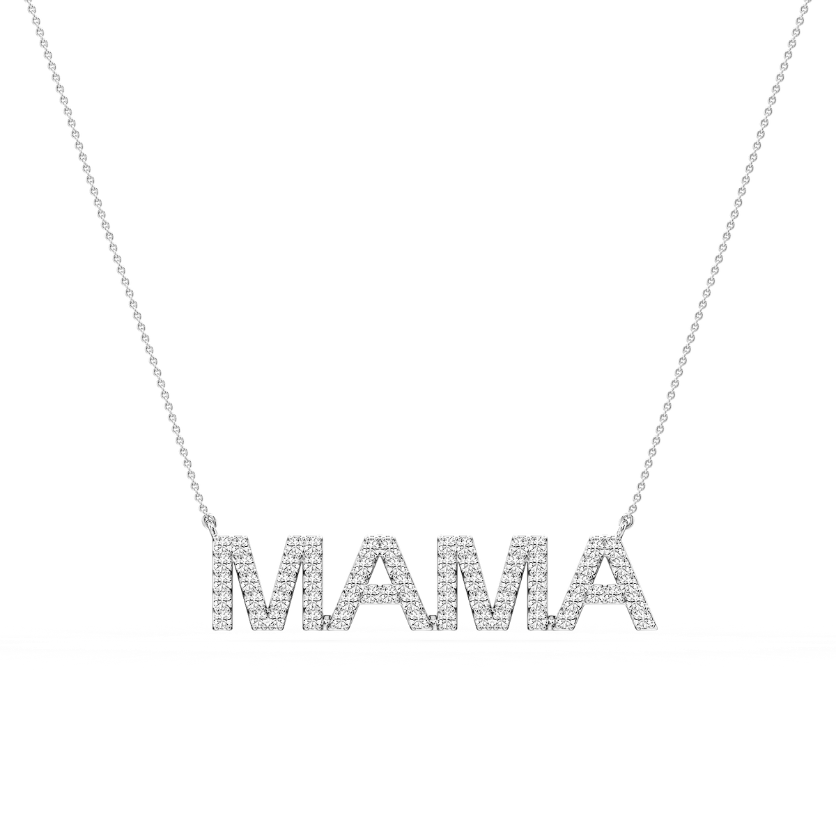 Round Lab Grown Diamond Mama Block Letter Pendant - 16 to 18 Inches