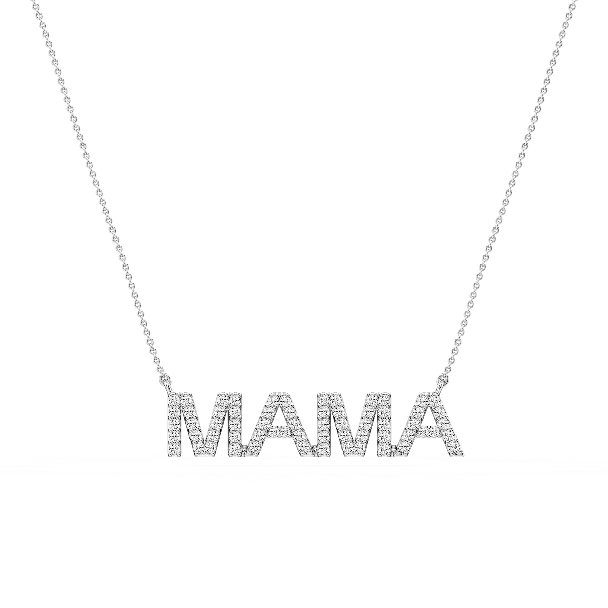 Round Lab Grown Diamond Mama Block Letter Pendant - 16 to 18 Inches