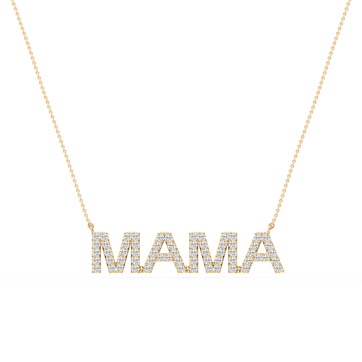 Round Lab Grown Diamond Mama Block Letter Pendant - 16 to 18 Inches