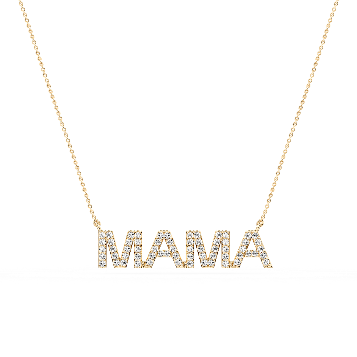 Round Lab Grown Diamond Mama Block Letter Pendant - 16 to 18 Inches