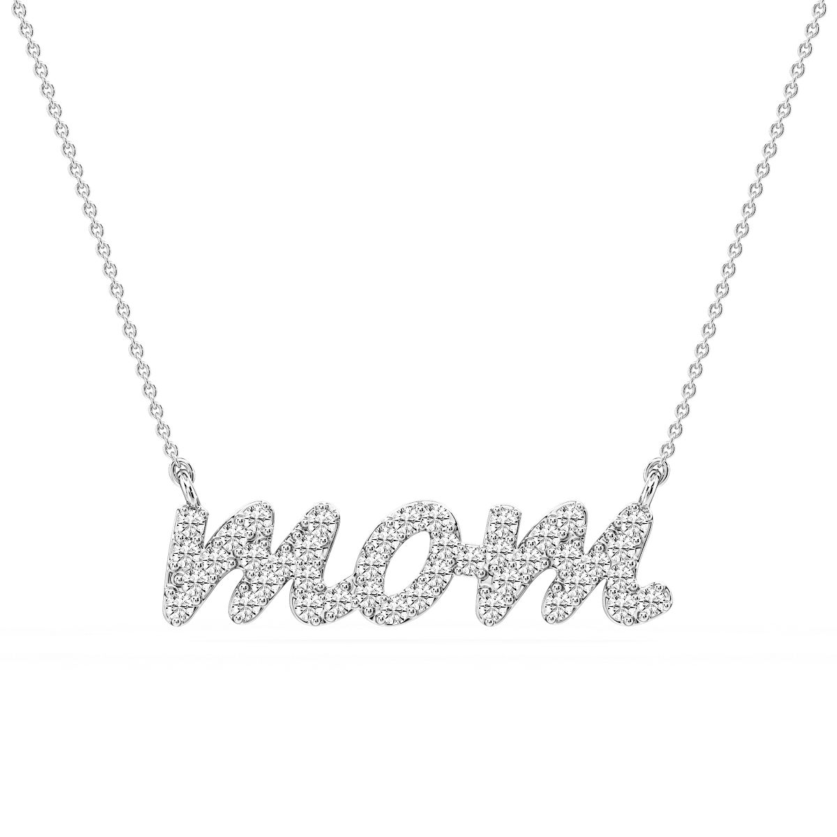 Round Lab Grown Diamond Mommy Block Letter Pendant - 16 to 18 Inches