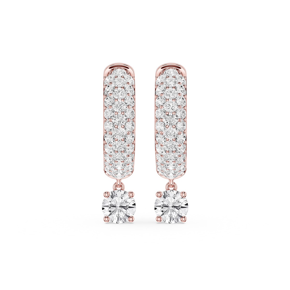 Round Lab Grown Diamond Pave Hoop Drop Earrings