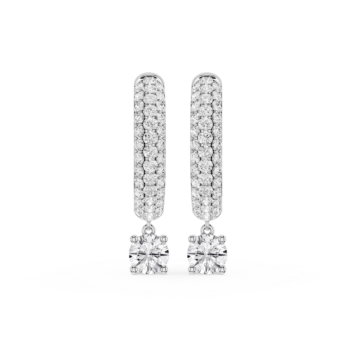 Round Lab Grown Diamond Pave Hoop Drop Earrings
