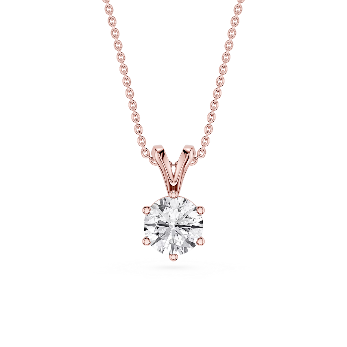 Round Lab Grown Diamond Six Prong Double Bail Solitaire Pendant  - 16 to 18 Inches
