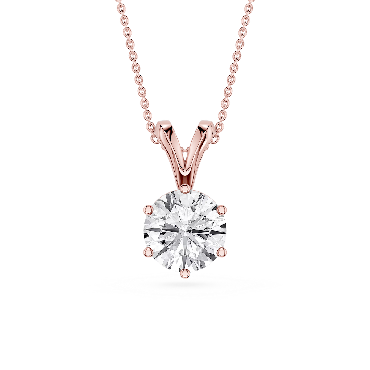 Round Lab Grown Diamond Six Prong Double Bail Solitaire Pendant  - 16 to 18 Inches