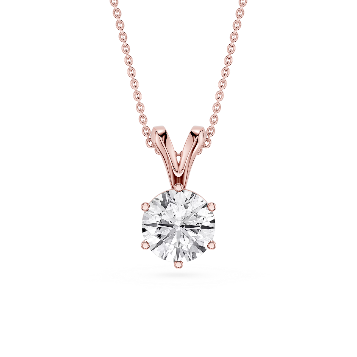 Round Lab Grown Diamond Six Prong Double Bail Solitaire Pendant  - 16 to 18 Inches