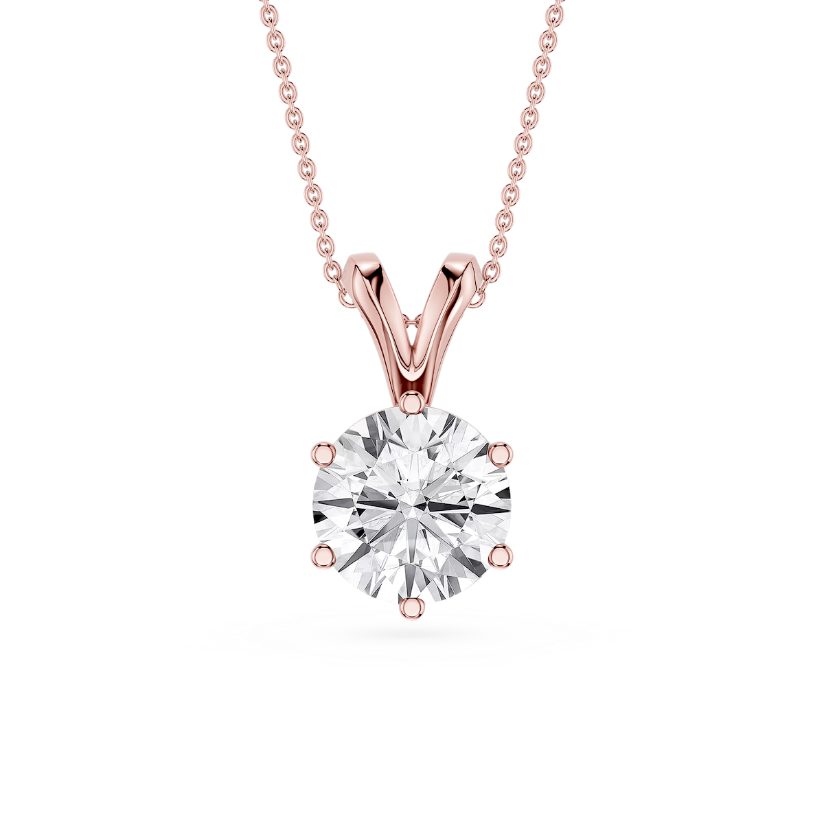 Round Lab Grown Diamond Six Prong Double Bail Solitaire Pendant  - 16 to 18 Inches