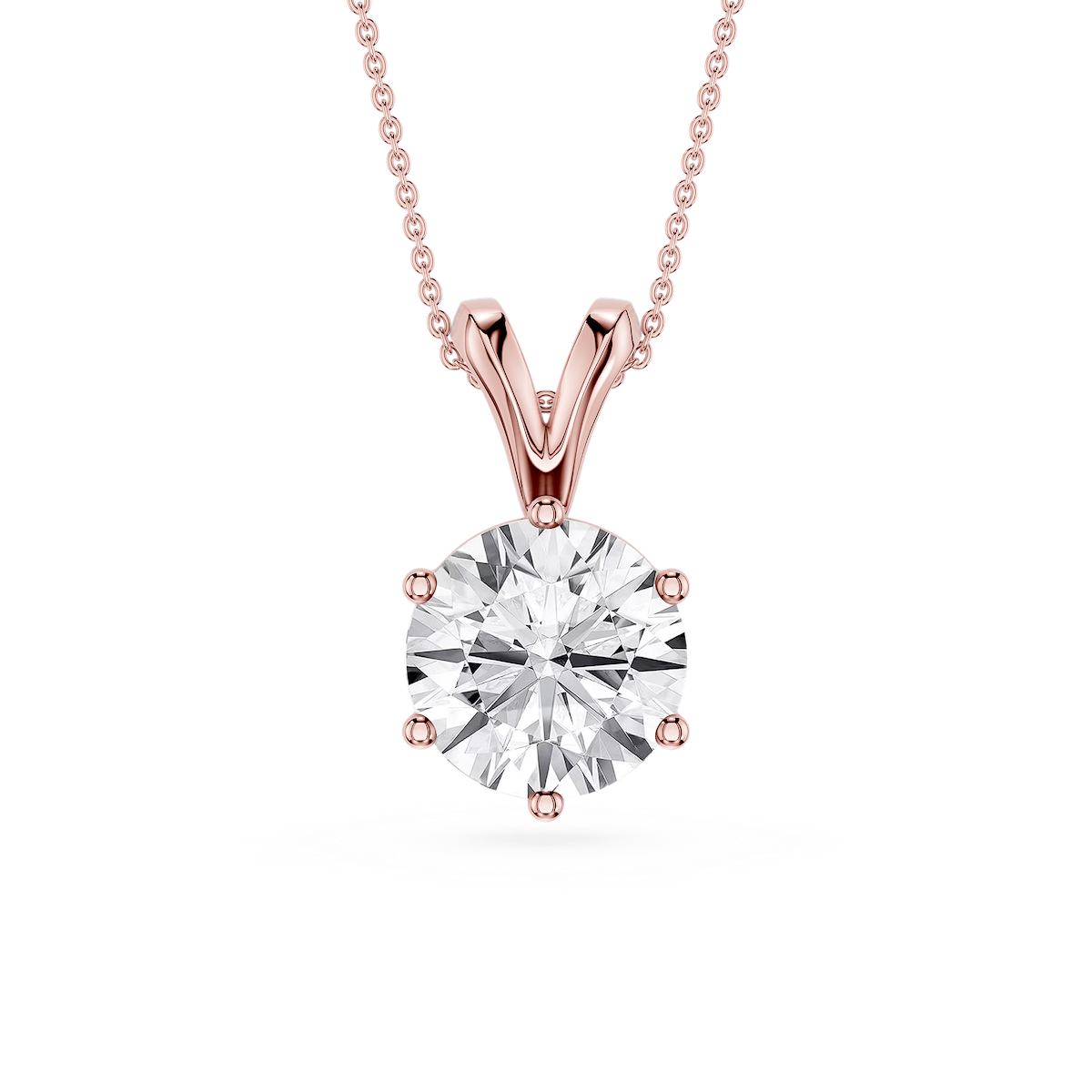 Round Lab Grown Diamond Six Prong Double Bail Solitaire Pendant  - 16 to 18 Inches