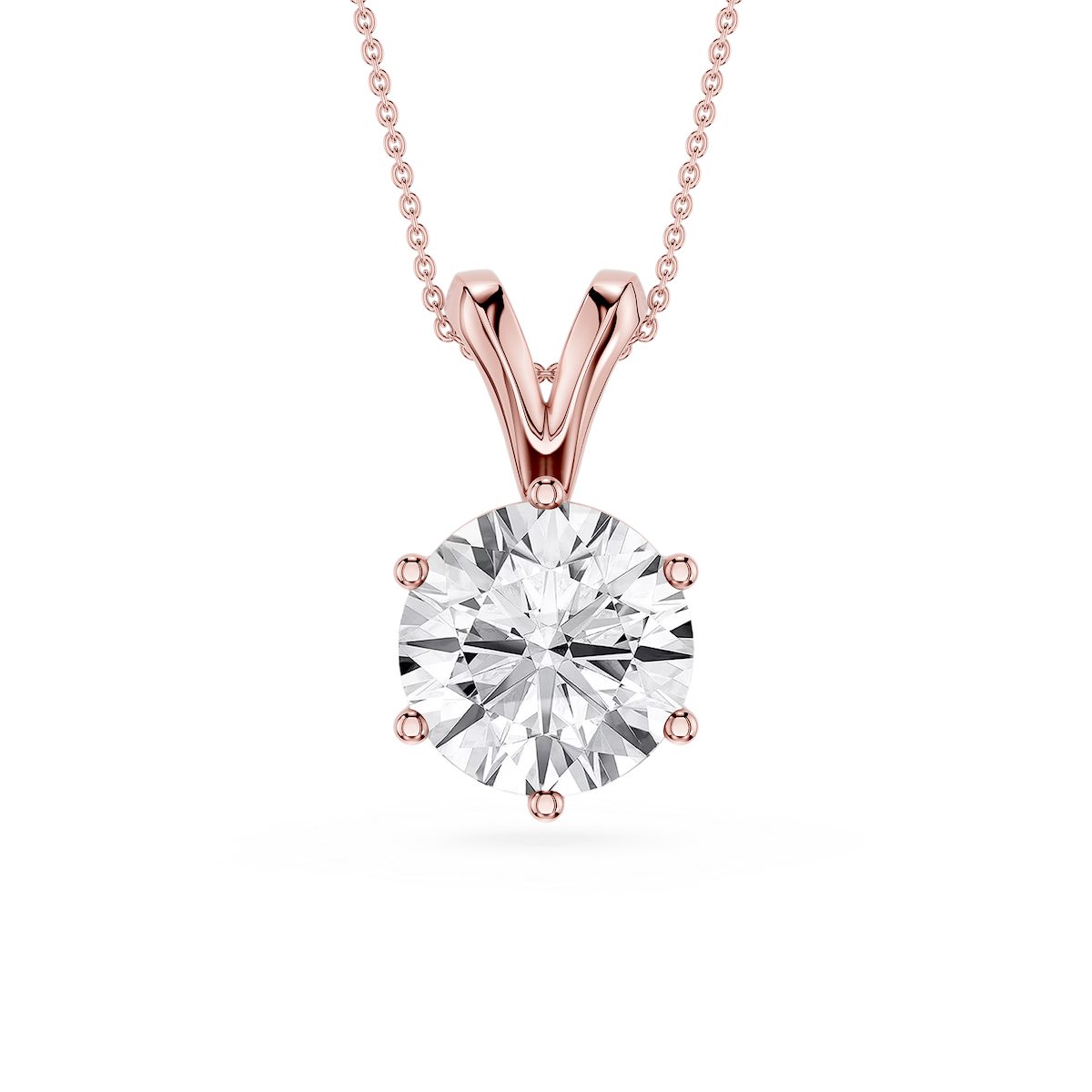 Round Lab Grown Diamond Six Prong Double Bail Solitaire Pendant  - 16 to 18 Inches
