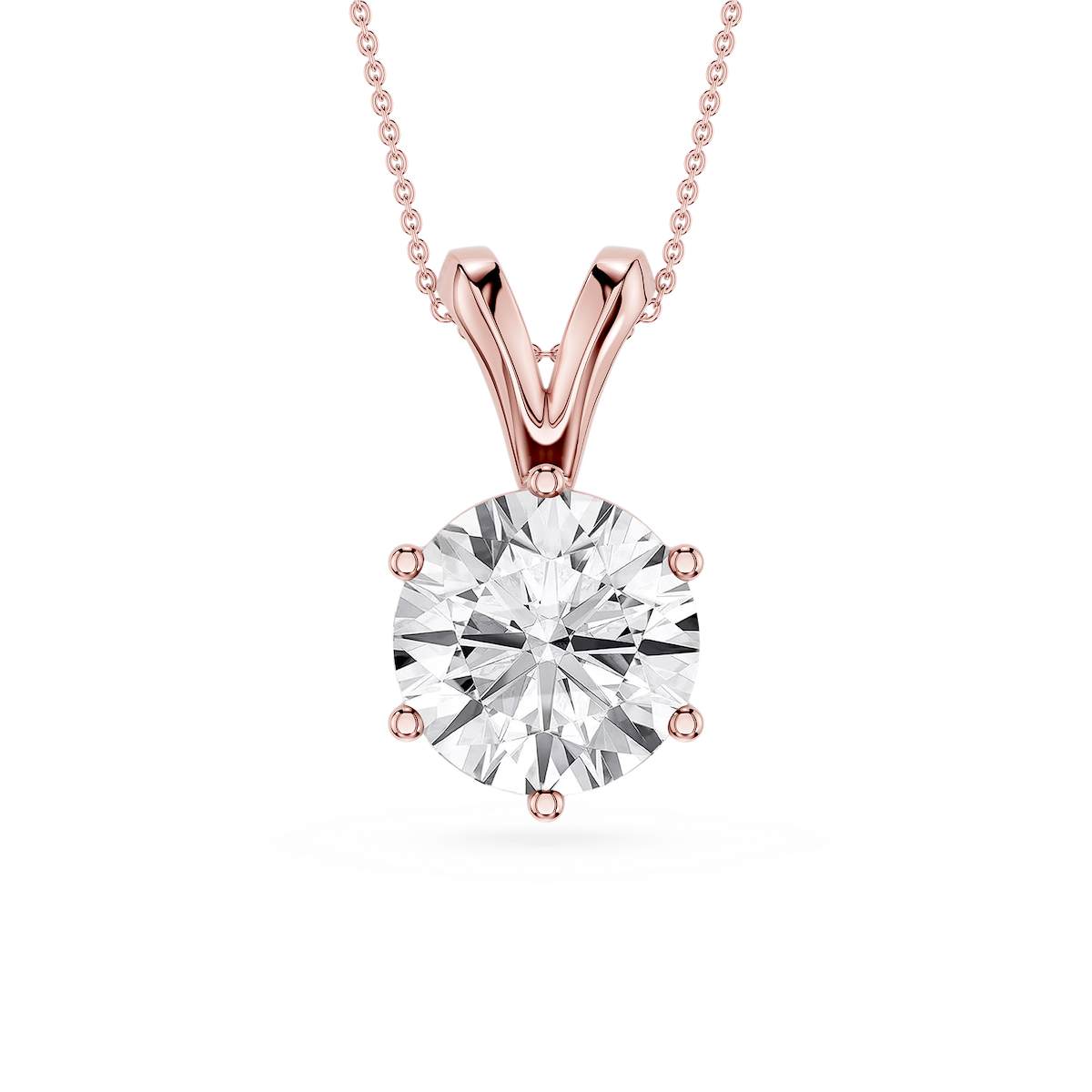 Round Lab Grown Diamond Six Prong Double Bail Solitaire Pendant  - 16 to 18 Inches