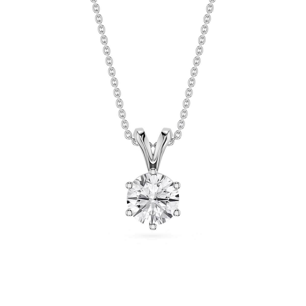 Round Lab Grown Diamond Six Prong Double Bail Solitaire Pendant  - 16 to 18 Inches