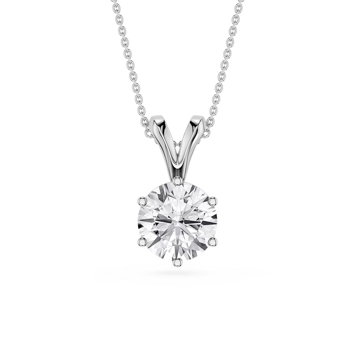 Round Lab Grown Diamond Six Prong Double Bail Solitaire Pendant  - 16 to 18 Inches