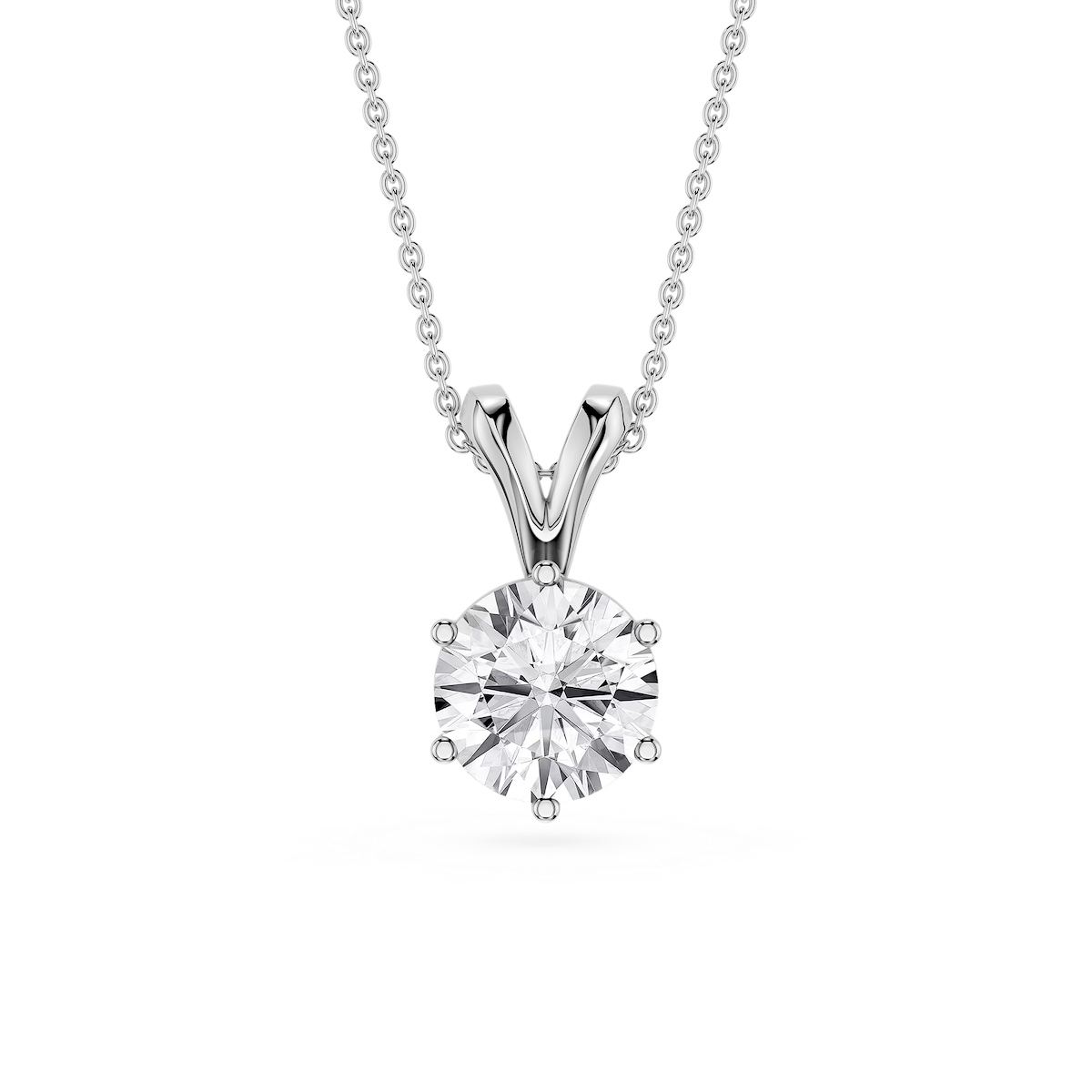 Round Lab Grown Diamond Six Prong Double Bail Solitaire Pendant  - 16 to 18 Inches