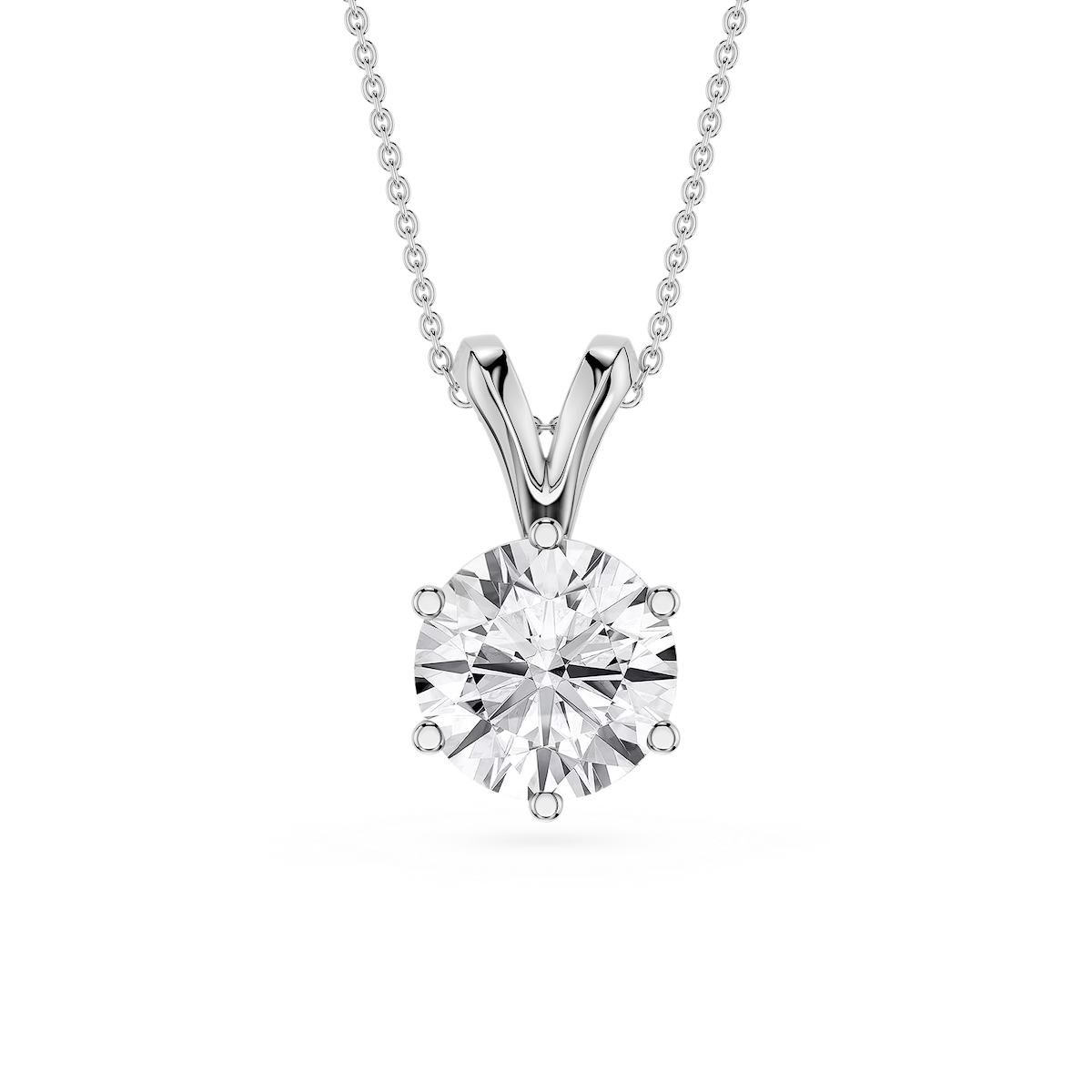 Round Lab Grown Diamond Six Prong Double Bail Solitaire Pendant  - 16 to 18 Inches