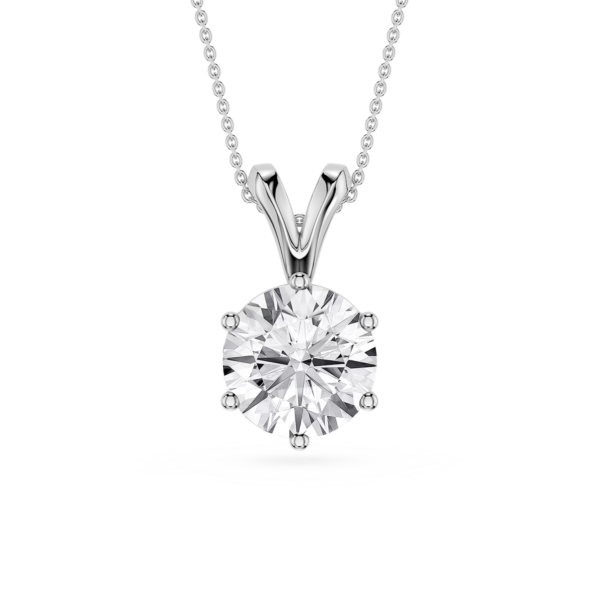 Round Lab Grown Diamond Six Prong Double Bail Solitaire Pendant  - 16 to 18 Inches
