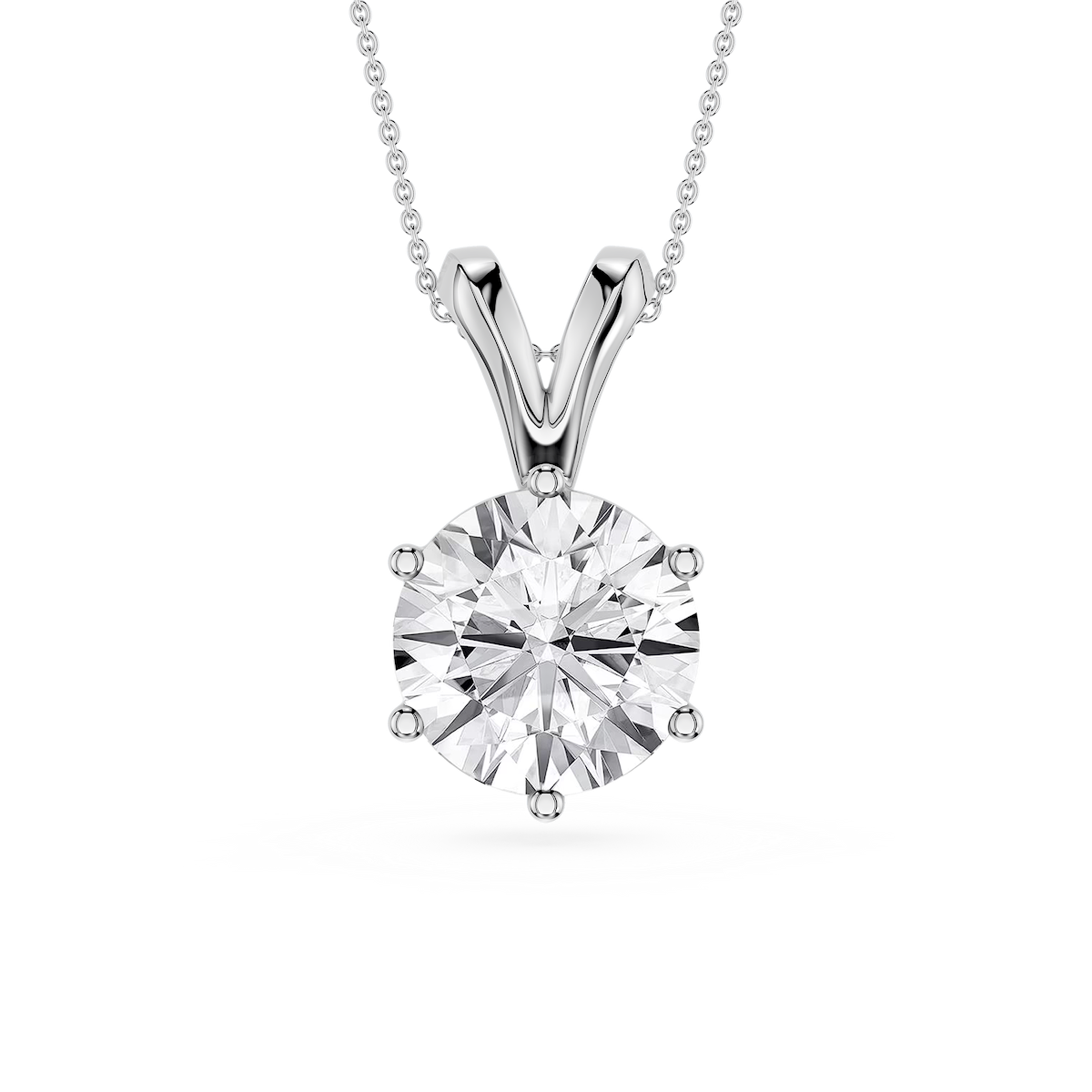 Round Lab Grown Diamond Six Prong Double Bail Solitaire Pendant  - 16 to 18 Inches