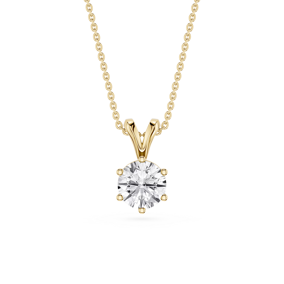 Round Lab Grown Diamond Six Prong Double Bail Solitaire Pendant  - 16 to 18 Inches
