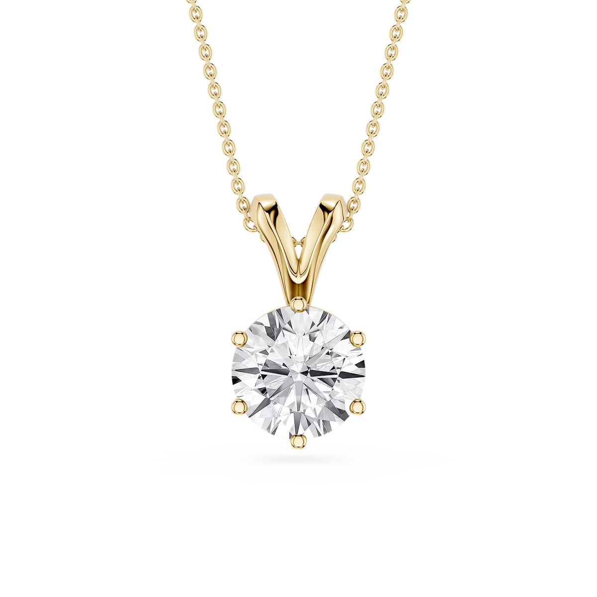 Round Lab Grown Diamond Six Prong Double Bail Solitaire Pendant  - 16 to 18 Inches