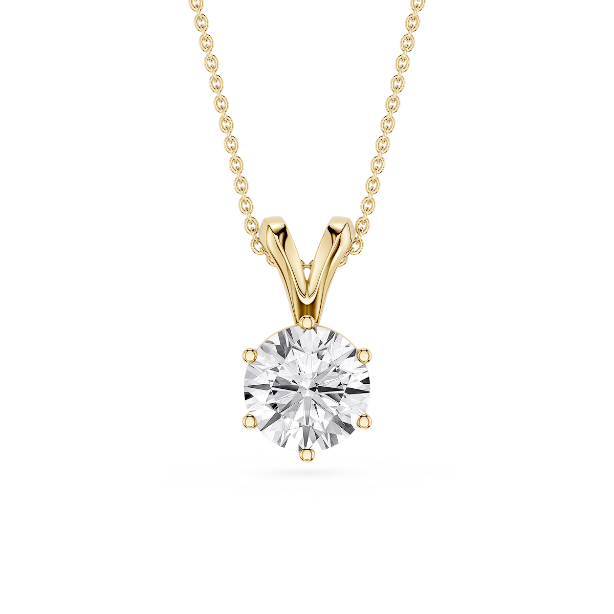 Round Lab Grown Diamond Six Prong Double Bail Solitaire Pendant  - 16 to 18 Inches