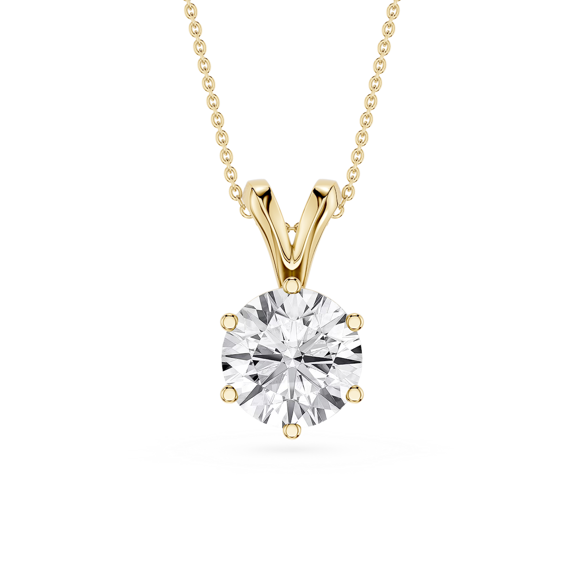 Round Lab Grown Diamond Six Prong Double Bail Solitaire Pendant  - 16 to 18 Inches