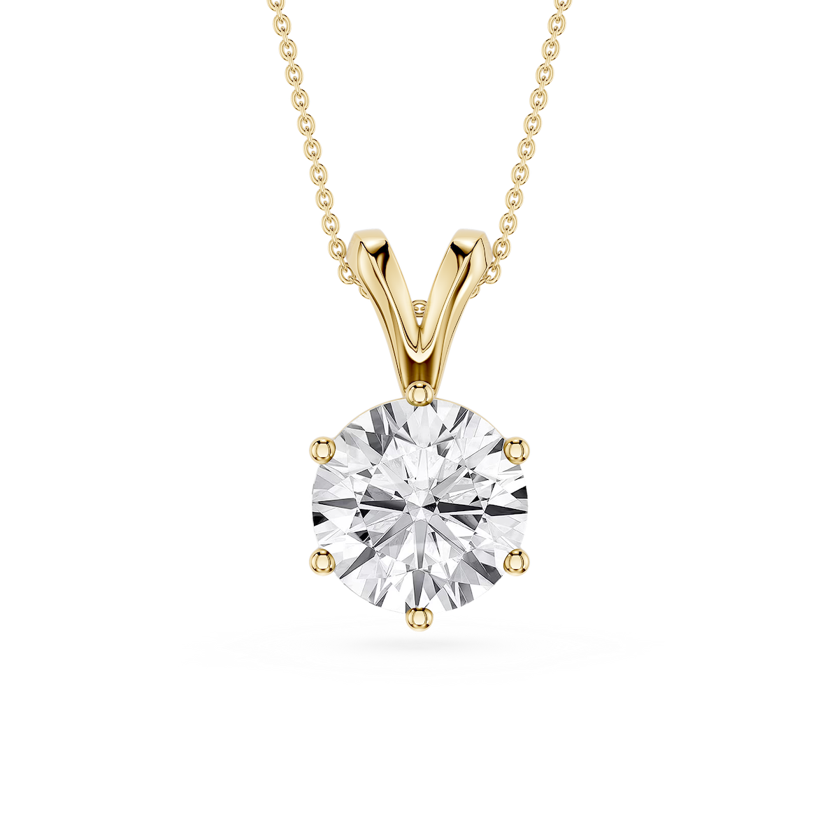 Round Lab Grown Diamond Six Prong Double Bail Solitaire Pendant  - 16 to 18 Inches