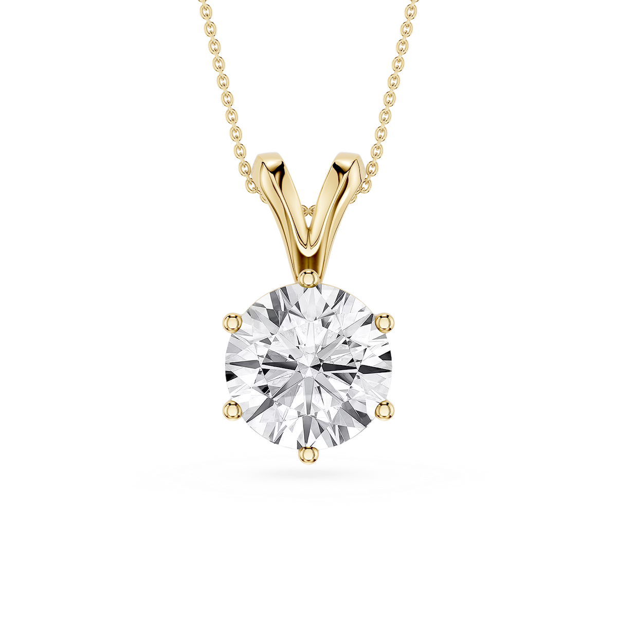 Round Lab Grown Diamond Six Prong Double Bail Solitaire Pendant  - 16 to 18 Inches