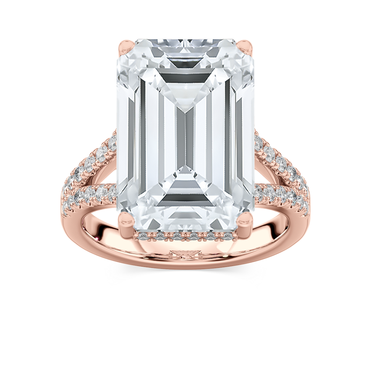 Stephanie 15 ¾ ctw Emerald Lab Grown Diamond Split Shank Hidden Halo Engagement Ring - Signature Collection