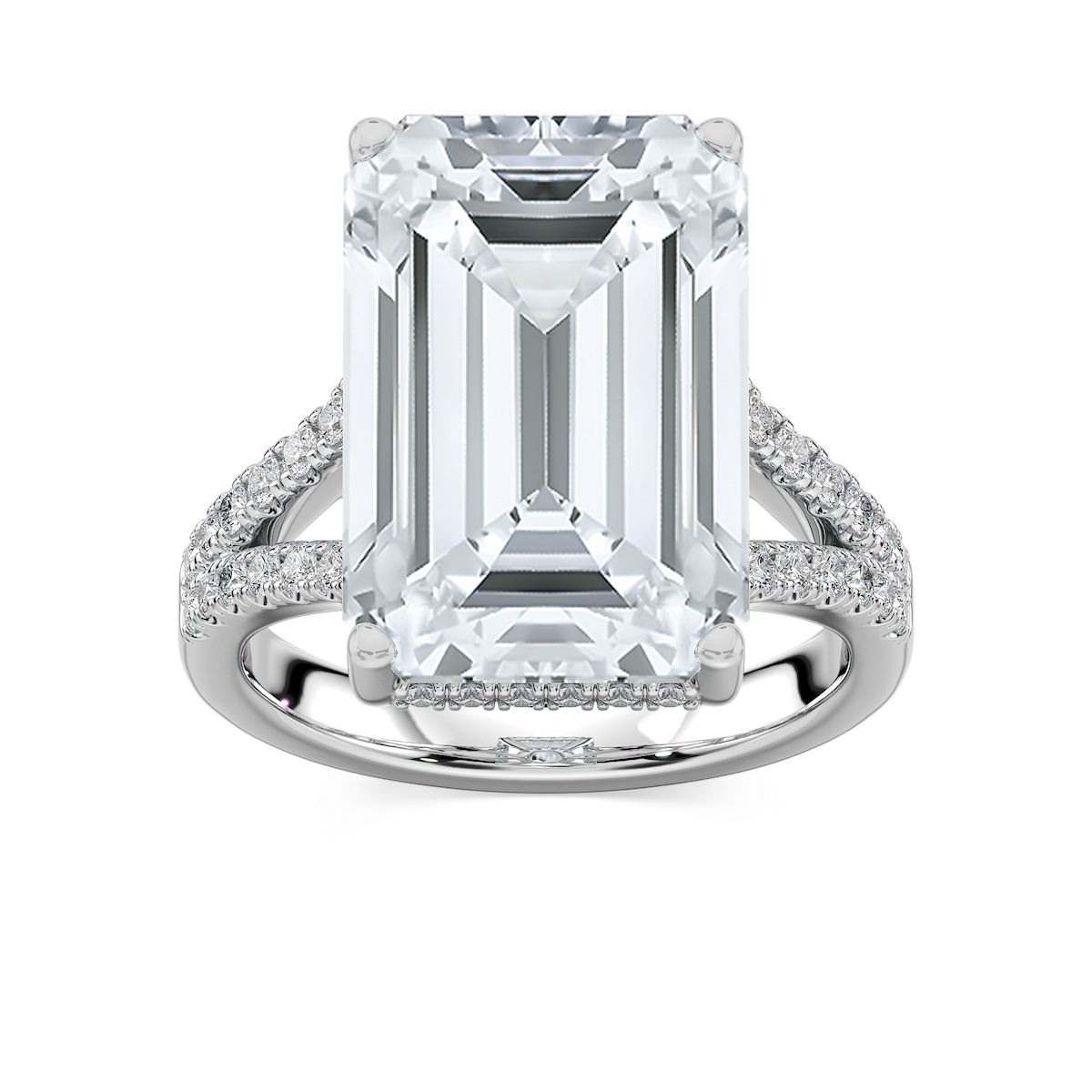 Stephanie 15 ¾ ctw Emerald Lab Grown Diamond Split Shank Hidden Halo Engagement Ring - Signature Collection