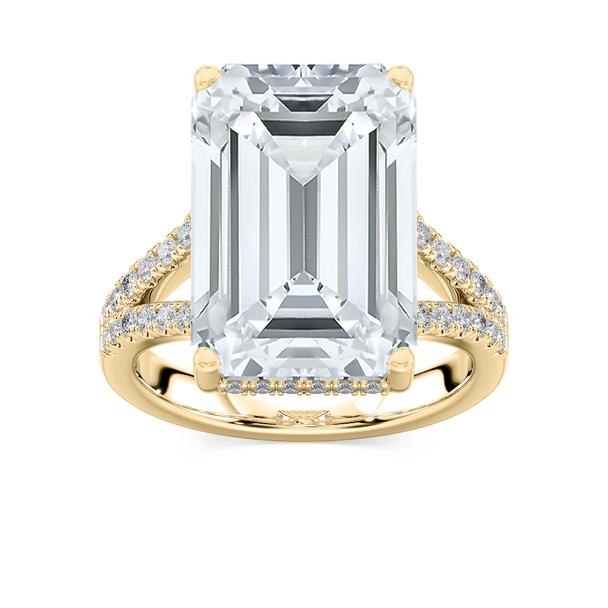 Stephanie 15 ¾ ctw Emerald Lab Grown Diamond Split Shank Hidden Halo Engagement Ring - Signature Collection